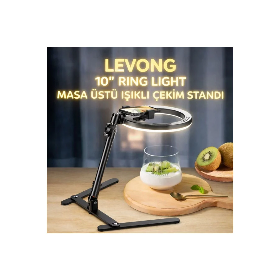 LEVONG LE-035 Masaüstü Çekim Standı Ürün Video Fotoğraf Çekimi 10" Ring Light Tripod Selfie Işığı