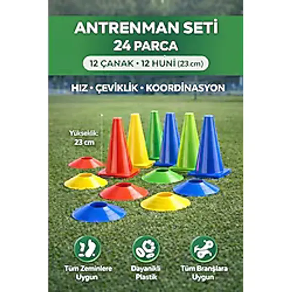 Leyaton 24 Parça Antrenman Seti, 12 Antrenman Hunisi 12 Antrenman Çanağı, 23 cm, Çok Renkli