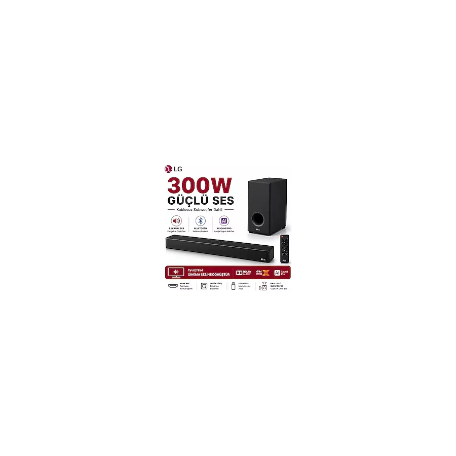 Lg Subwoofer Dahil 300 W Ultra Ses Güçlü 2.1 Kanal Yapay Zeka Destekli Akıllı Bluetooth Soundbar Televizyon Ses Sistemi - Siyah