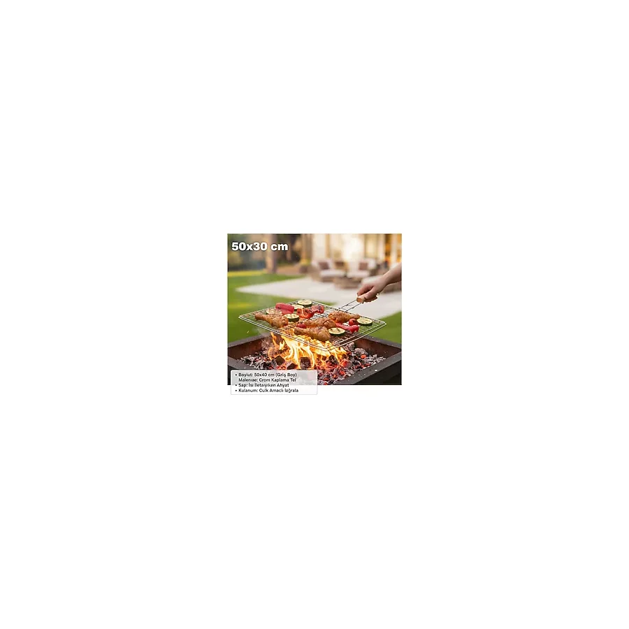 Lider MAGNESİA AHŞAP SAPLI IZGARA TELİ BÜYÜK BOY 30X50 CM MANGAL TELİ