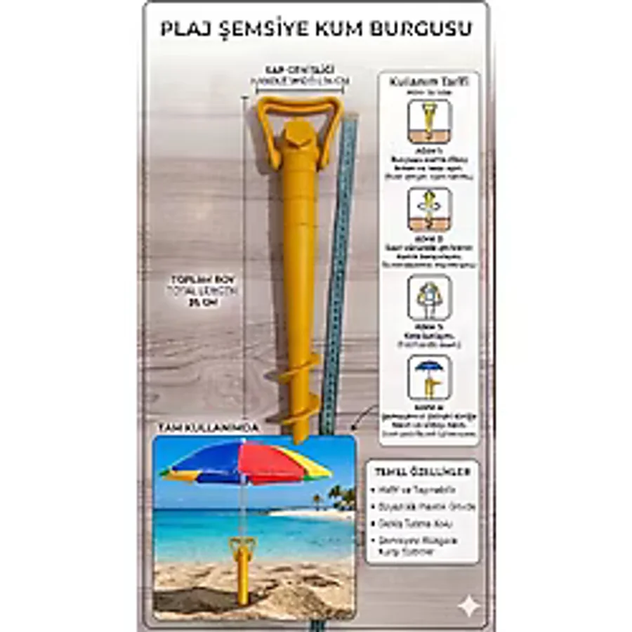 Lider Magnesia Bahçe ve Plaj Şemsiyesi Kazığı - Sarı