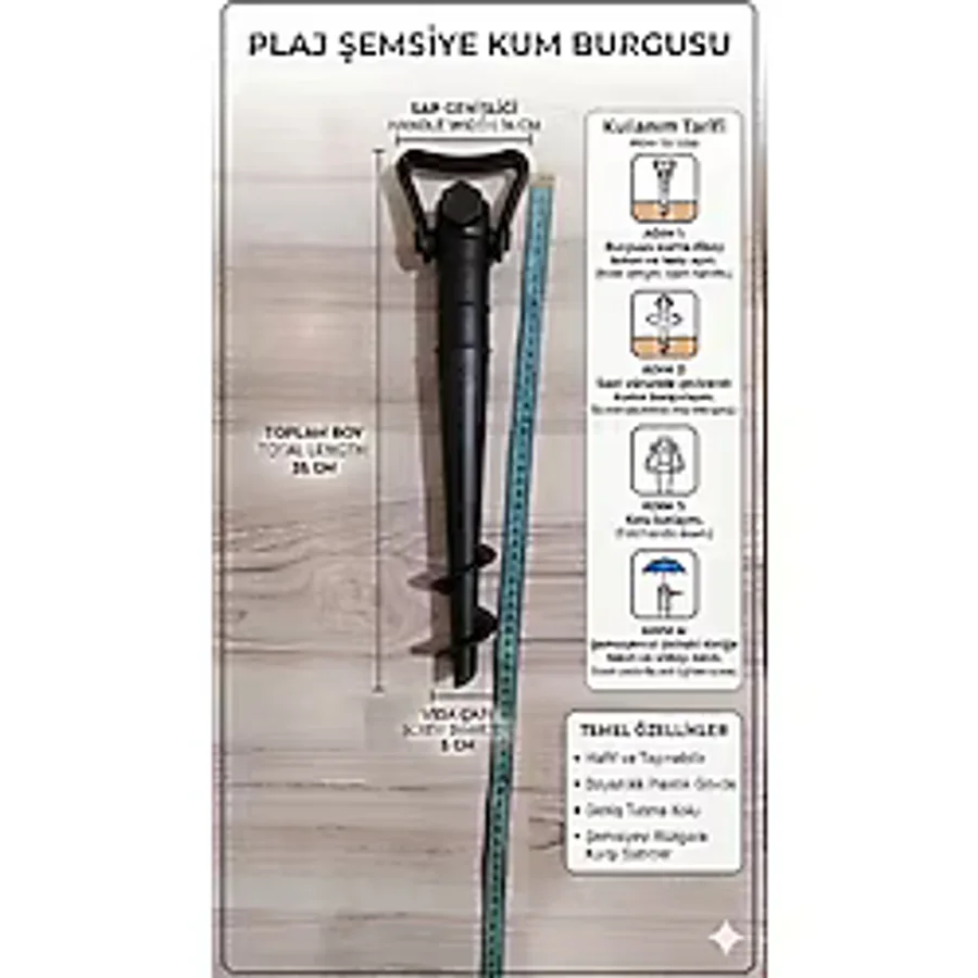 Lider Magnesia Plaj & Şemsiye Kazığı Siyah 35 Cm