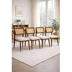 Lif Mobilya Hasır Sandalye Ceviz Renk - Iskandinav Tasarım (4'lü Set) - 4'Lü Set