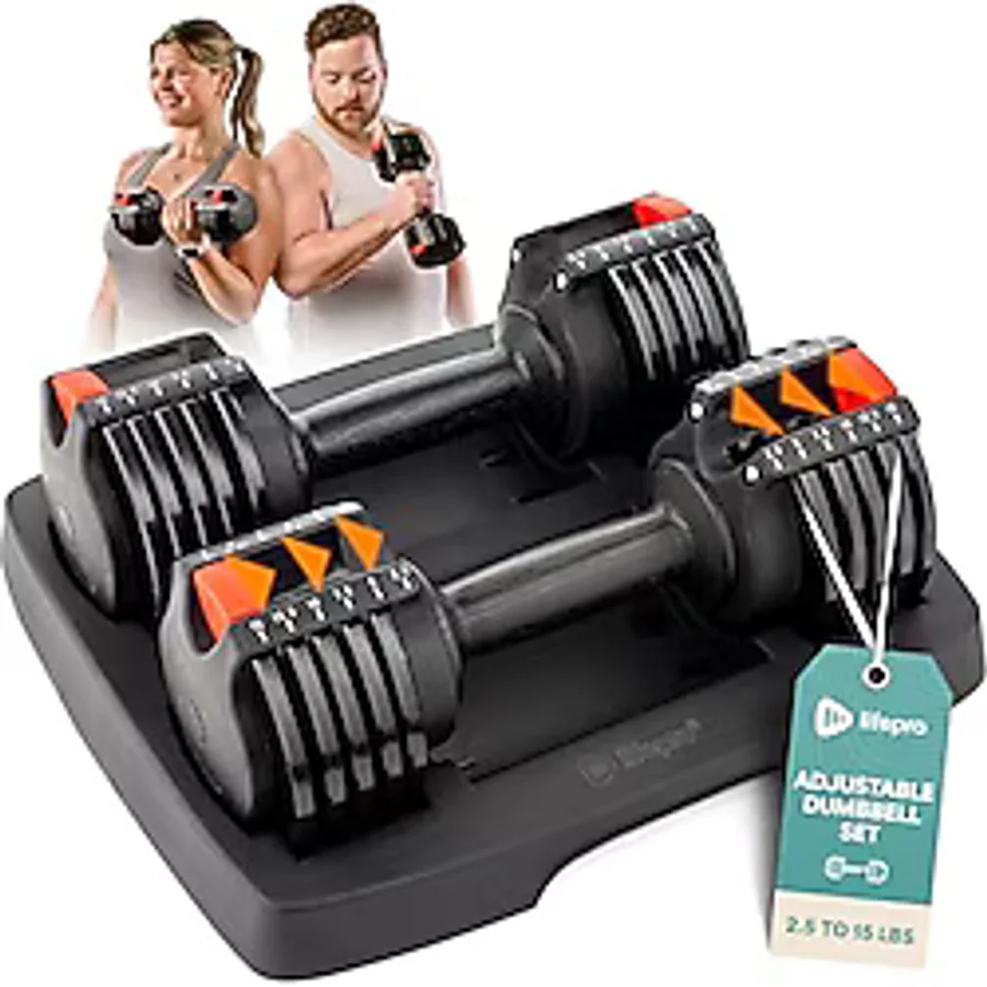 Lifepro PowerUp ayarlanabilir ağırlık dambıl seti, ağırlık kaldırma, güç antrenmanı, kas geliştirme, karın kası fitness için ev egzersiz ekipmanı, hafif 1,1 kg - 6,8 kg ayarlanabilir dambıl seti 2'li