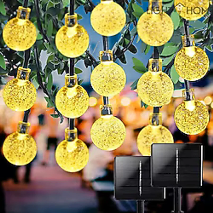 Light Home 50 Led 7 Metre Tüm Renkler Kristal Güneş Enerjili Led Işık Solar Bahçe Teras Balkon Ağaç Lambası Aydınlatması - Sarı