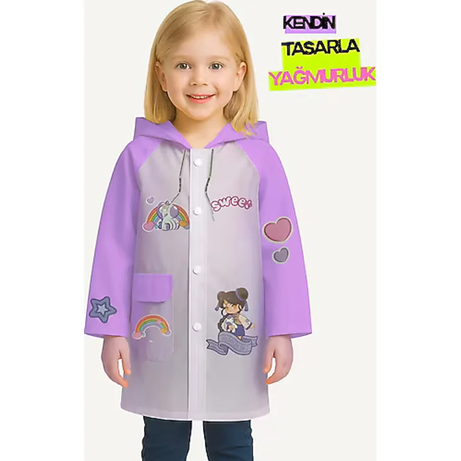 Lila Kendin Tasarla Kız Çocuk Yağmurluk Lila