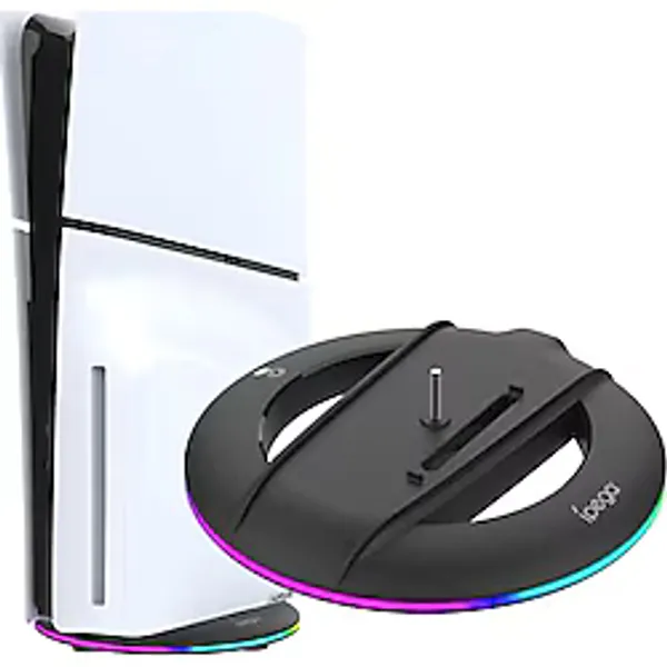 LiLiTok PS5 Slim için Ekran Standı, Dikey Stand, Disk ve Dijital Verstion Temel Stand, Playstation 5 Slim Aksesuarları için Vidalı Tutucu (RGB Işıklı)