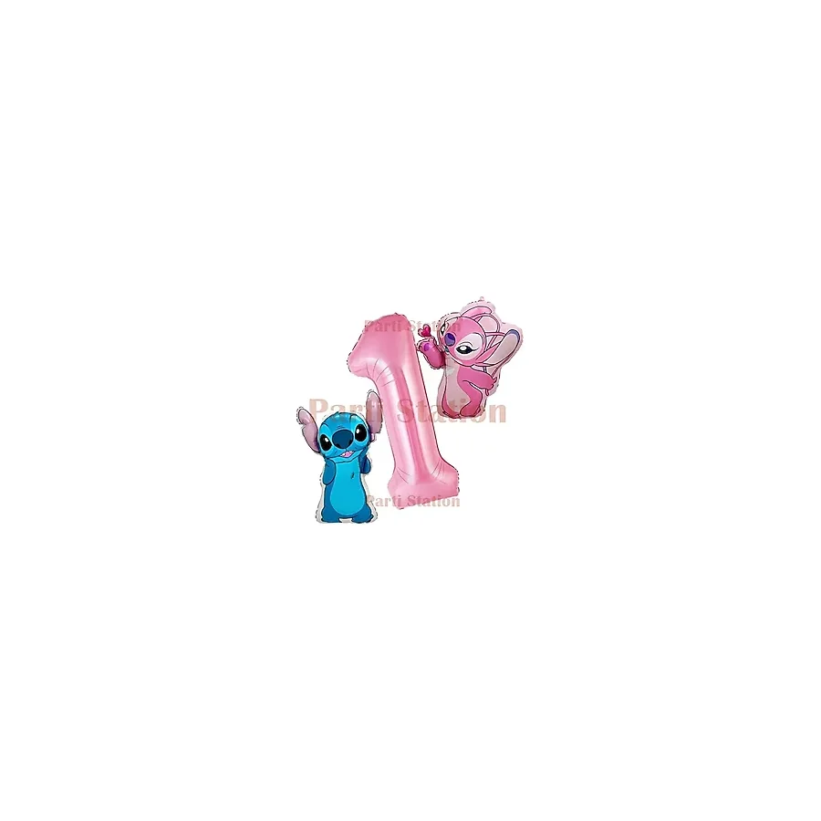 Lilo Stitch Ve Angel Yaş Pembe Rakam Balon Doğum Günü Parti Seti