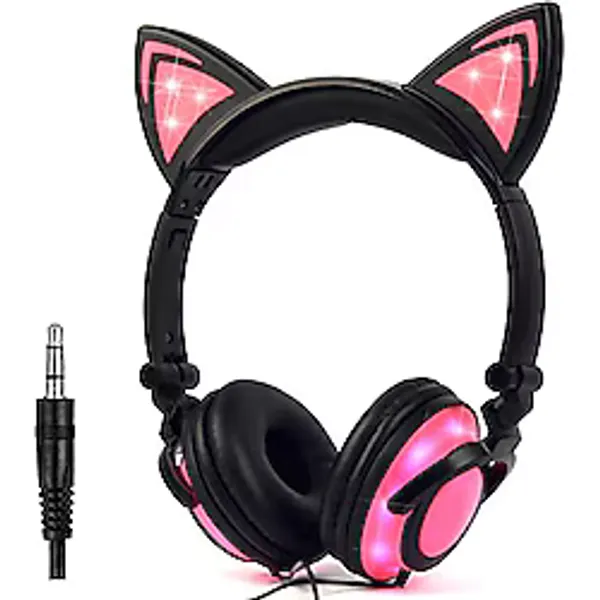 LIMSON Kedi Kulaklı Çocuk Kulaklığı, LED Işık Şarj Edilebilir Kulaklık, Çocuklar, Gençler Yetişkinler için, iPad, Tablet, Bilgisayar, Cep Telefonu ile Uyumlu (Siyah ve Pembe)