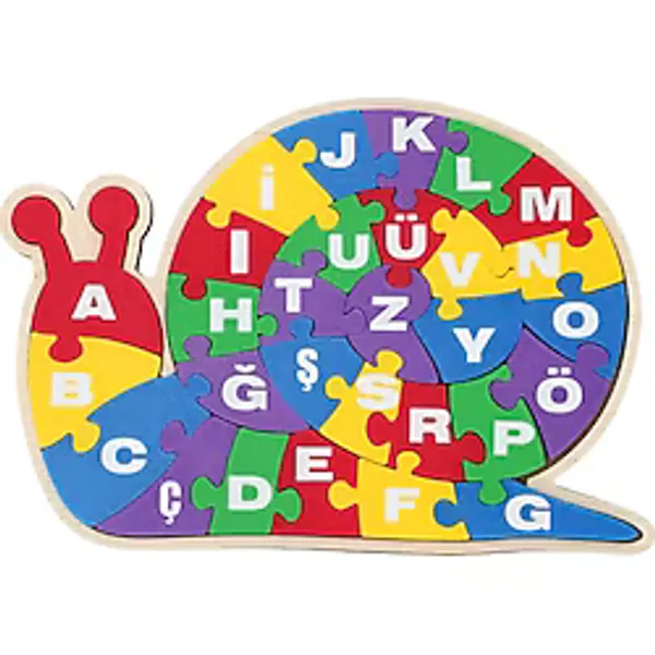 Lina Hobby Ahşap Tabanlı ve 3D Baskı Alfabe Puzzle - Salyangoz Figürlü Eğitici Oyuncak