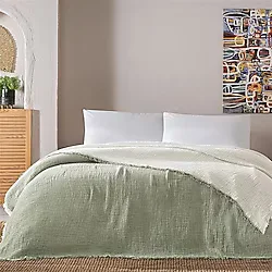 Linens Coraux Haki Müslin Çift Kişilik Pike