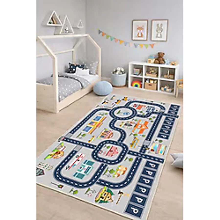 Lioara Home Çocuk Odası Dijital Baskı Halı Canlı Renkler Kaymaz Taban Silinebilir Modern Tasarım