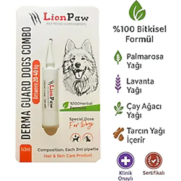 Lion Paw 20-40 Kg Köpek Dış Parazit Ense Deri Damlası Pire Bit Kene Deri Bakımı İçin Bitkisel Damla 1x3 ml