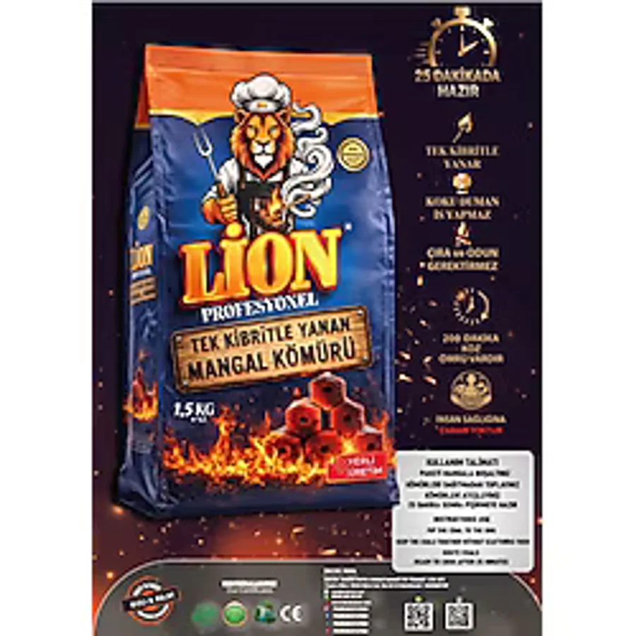 Lion Profesyonel Tek Kibritle Yanan Mangal Kömürü 1,5KG.
