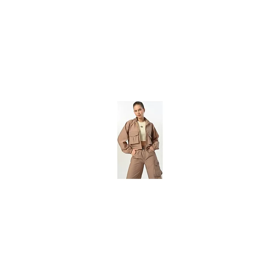 Loco Kız Çocuk Cepli Ceket ve Pantolon Takım - Bej - 10 - 11 Yaş