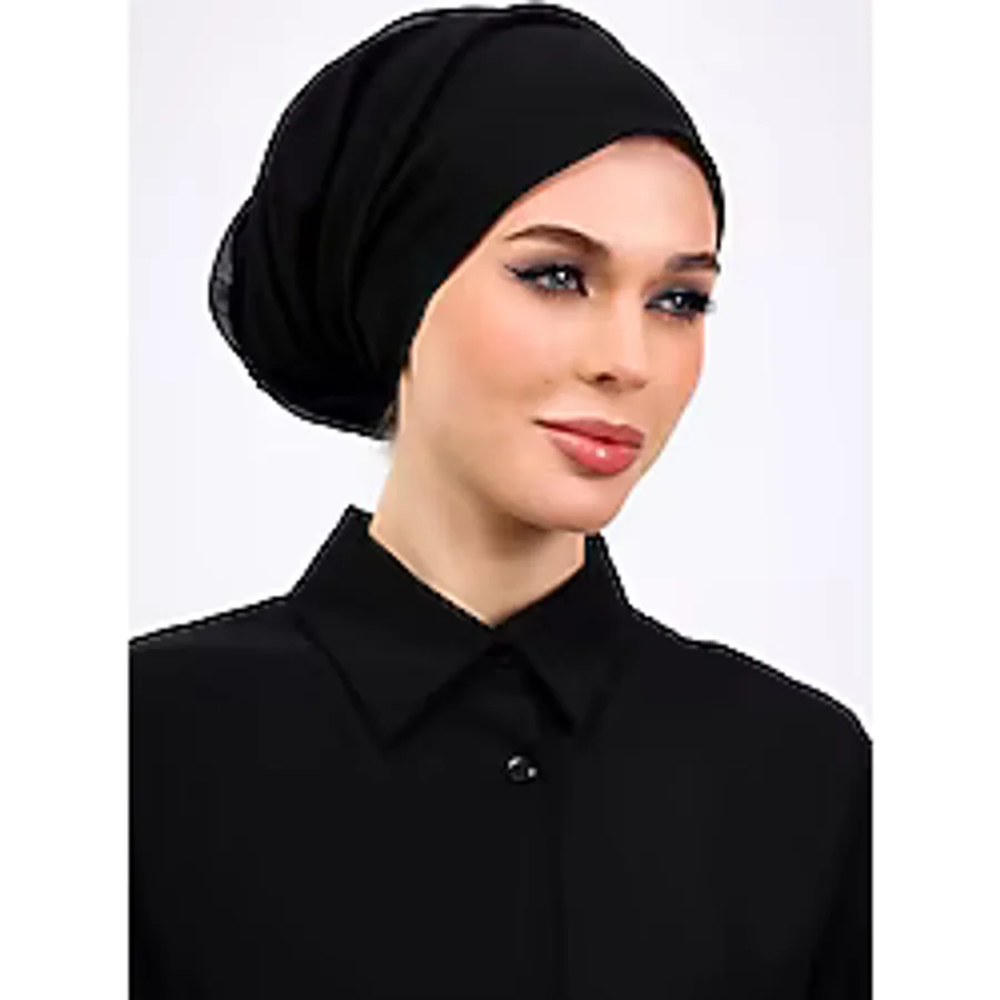 Loggia İç Başörtüsü %100 Pamuklu Siyah Tülbent - Kenarları Oyalı 90x90 Cm Kadın Tesettür Yazma Başörtü