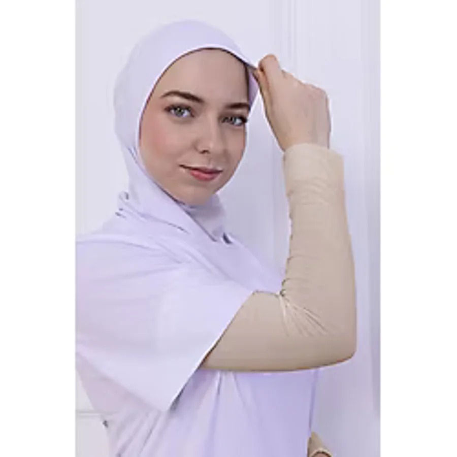 Loggia Likralı Penye Kolluk Açık Bej - Pratik Kadın Tesettür Düz Namaz Kolluğu 1 Çift 40cm Viskon Hijab