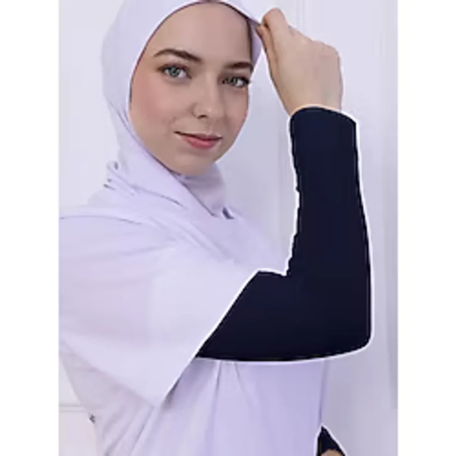 Loggia Likralı Penye Kolluk Lacivert - Pratik Kadın Tesettür Düz Namaz Kolluğu 1 Çift 40cm Viskon Hijab