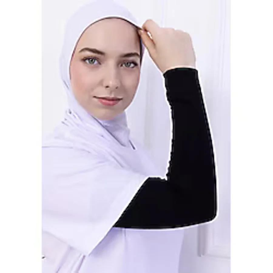Loggia Likralı Penye Kolluk Siyah - Pratik Kadın Tesettür Düz Namaz Kolluğu 1 Çift 40cm Viskon Hijab