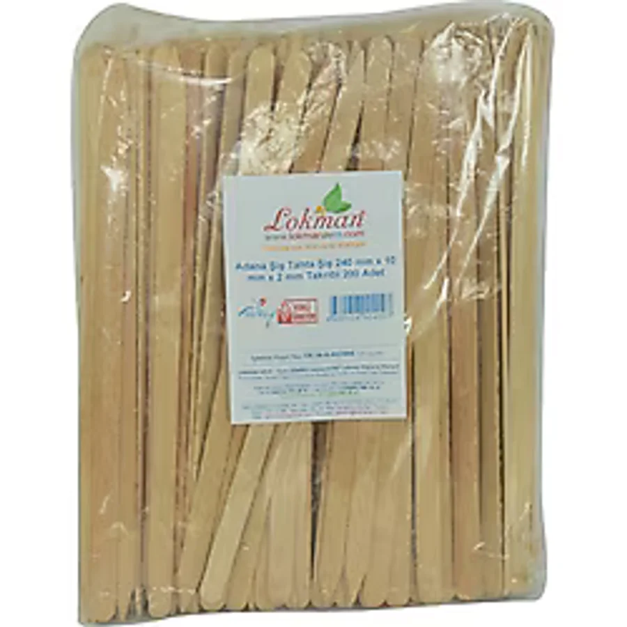 LokmanAVM Adana Şiş Tahta Şiş 240 mm x 10 mm x 2 mm Takribi 200 Adet 1 Paket