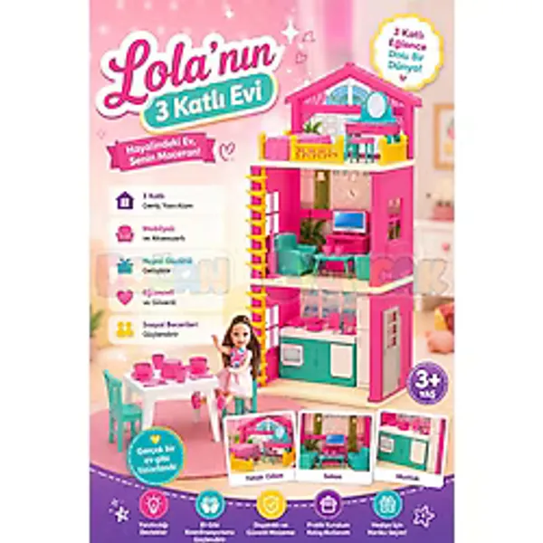 Lola'nın 3 Katlı Evi - Ev Oyuncak - Lola'nın 3 Katlı Ev Seti - Barbie Ev Seti