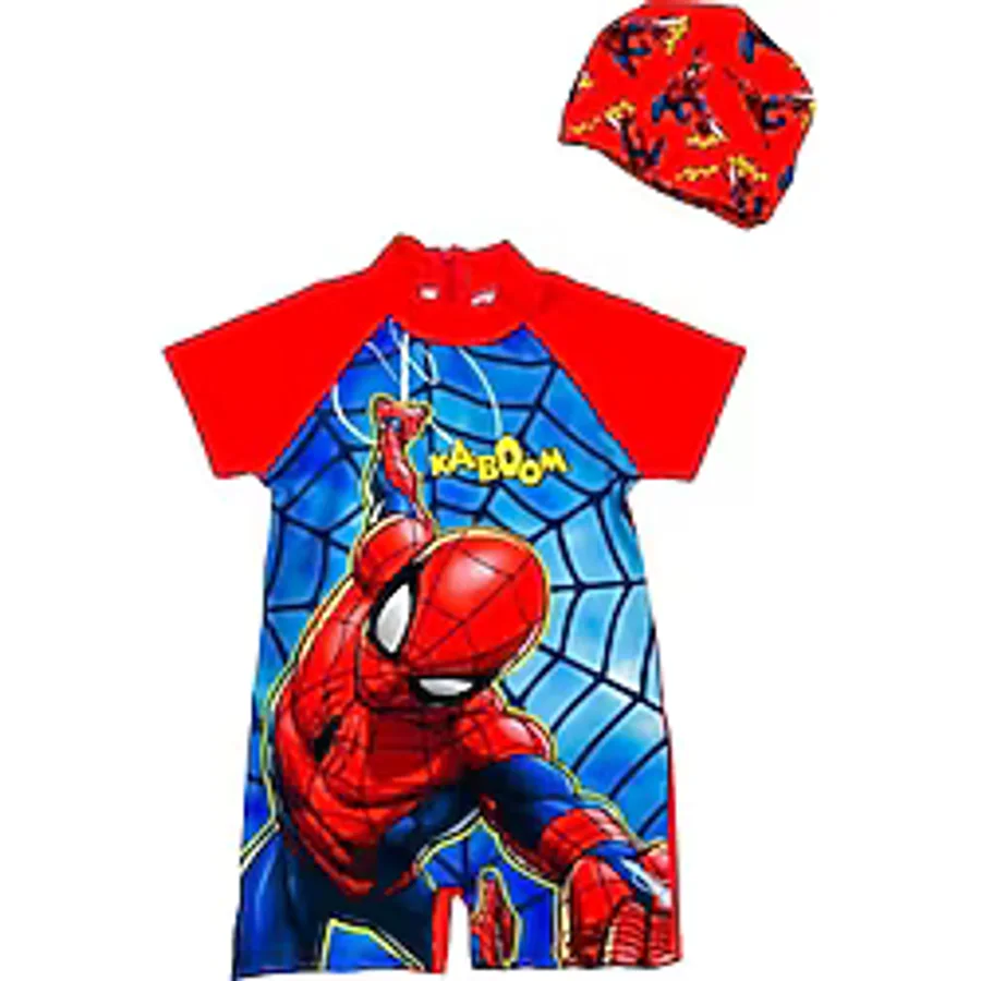 Lolliboomkids Erkek Çocuk Spiderman Baskı Detay Hassas Ten Kısa Kollu Şortlu Mayo Takımı Tek Parça Sezon 2022
