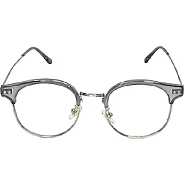 Looka Mavi Işık Korumalı Retro Yarım Çerçeve Gözlük - Unisex Füme Şeffaf Geta Çerçeve ve Gümüş Metal Detaylı Dinlendirici Bilgisayar Gözlüğü, UV400 Filtreli Ekran Gözlüğü