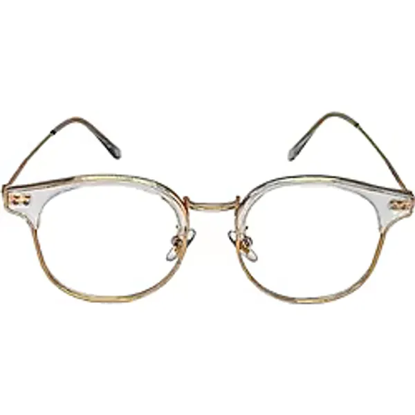 Looka Mavi Işık Korumalı Retro Yarım Çerçeve Gözlük - Unisex Şeffaf Geta Çerçeve ve Altın Metal Detaylı Dinlendirici Bilgisayar Gözlüğü, UV400 Filtreli Ekran Gözlüğü