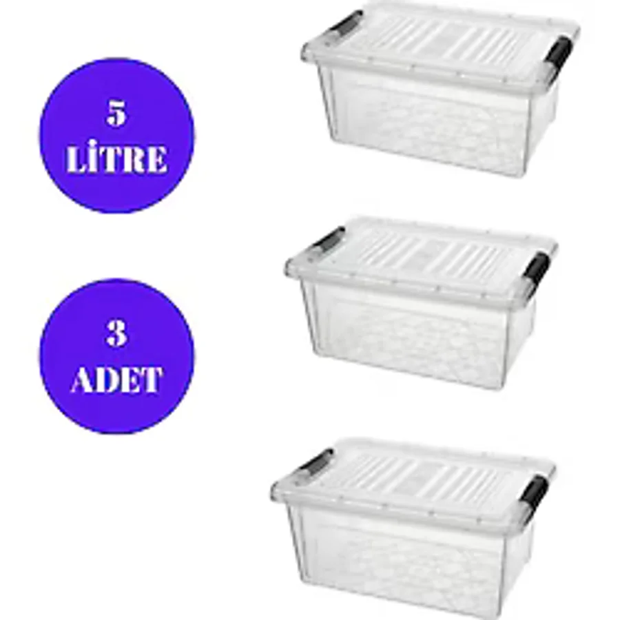 Loremp Kilitli Saklama Kutusu 3 Adet Oyuncak Kutusu Saklama Kabı 5 Lt 30X20X13 - Şeffaf