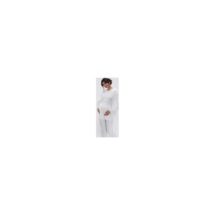 Lorian's Ekru Hamile ve Lohusa Pijama Takımı 3'lü Set - L