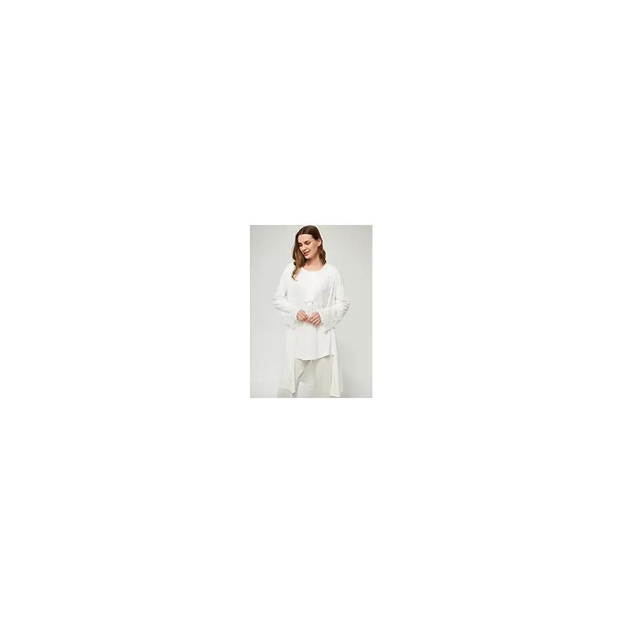 Lorian's Ekru Kadın Uzun Kollu Hamile ve Lohusa Pijama Takımı 3'lü Set - M