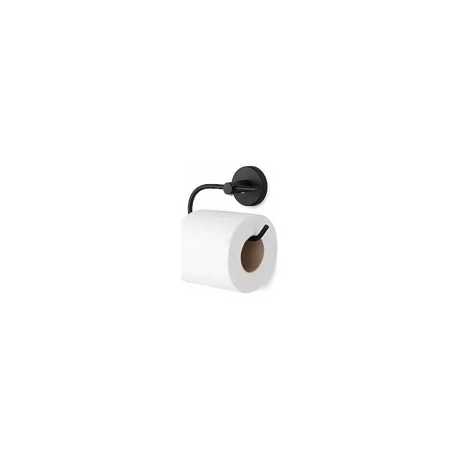 Lotus Siyah Açık Tuvalet Kağıtlığı, Yapışkanlı ve Vidalı Montajlı Tuvalet Kağıdı Askısı, Mat Siyah Statik Boyama, 35 mm Oval Bantlı Banyo Aksesuarı