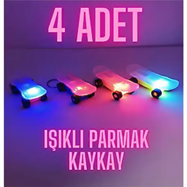 Lrs Store 4 Adet Işıklı Parmak Kaykay Anahtarlık Disko Işıklı Parmak Kaykayı Finger Skateboard