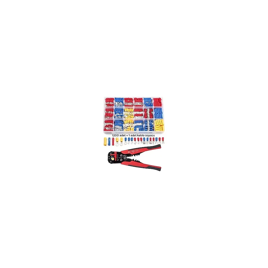 Lstri 1200 Adet Terminal Sıkma Pensesi + Yüksük Sıkma Pensesi Kablo Yüksük Seti, İzolasyonlu İzolasyonsuz Kablo Pabucu, 0,25 - 10 Mm2 Kablo Sıyırıcı Ve Sıkma Pensesi Seti,