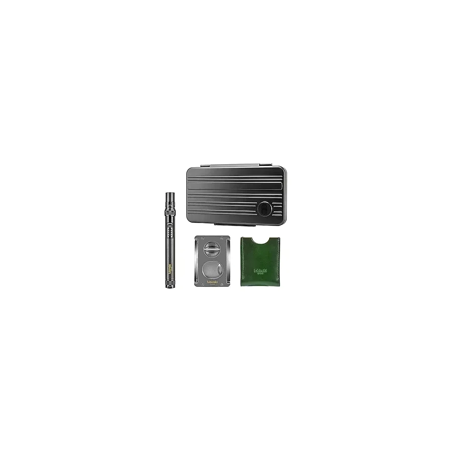 Lubinski Special Edt. Aluminyum Slim Puro Taşıma Çantası Grey Çakmak+V-Cut Kesici/Delici Set