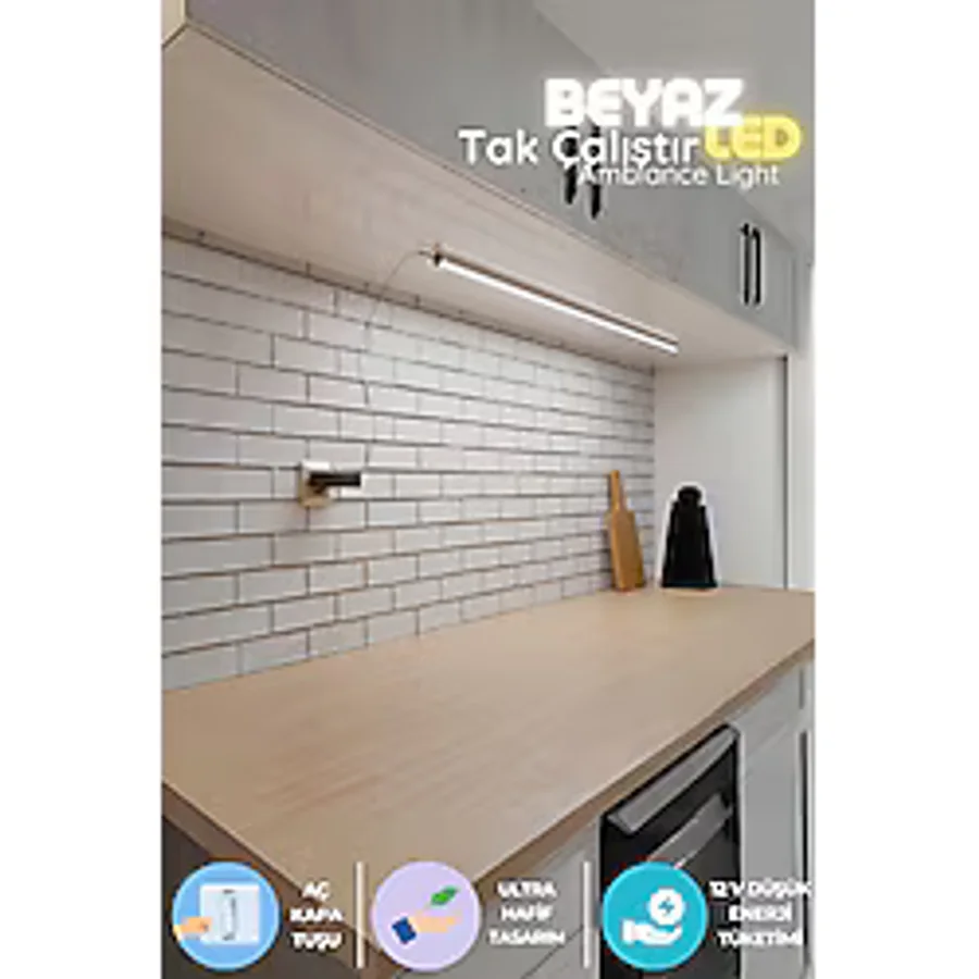 luciole Mutfak tezgah altı led ışık bar aç kapa beyaz yapışkanlı 1 metre - lambader Lbeyaz5