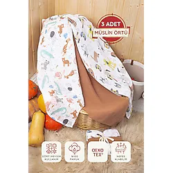 LUCKKA 3'lü Çok Amaçlı Müslin Örtü Seti - 75x75 cm - ZTC200