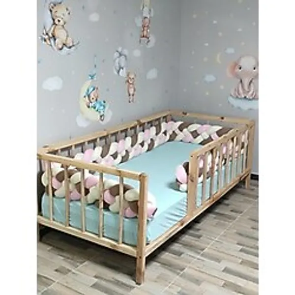 Lucky Kids 360 cm Örgü Korumalık Kahverengi-Tozpembe-Beyaz 4'lü Örgü / 60 x 120 Anne Yanı - Park Beşik Koruyucu