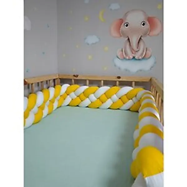Lucky Kids 380 cm Örgü Korumalık Sarı-Beyaz 4'lü Örgü / 70X120 Anne Yanı - Park Beşik Koruyucu - 380cm.