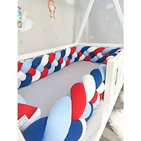 Lucky Kids 460 cm Örgü Korumalık Lacivert-Bebemavi-Kırmızı-Beyaz 4'lü Örgü / 90 x 140 Anne Yanı - Park Beşik Koruyucu