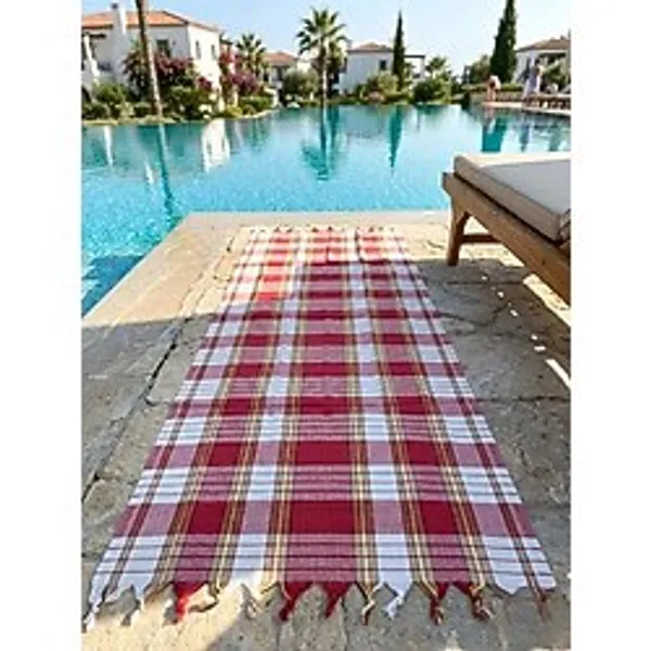 Ludıa %100 Pamuk Ekose Desenli Kırmızı Peştemal Havlu 79X190 Cm