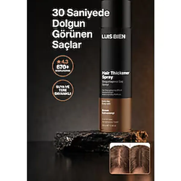 Luis Bien Saç Dolgunlaştırıcı Sprey Kahverengi 100 ml - Kellik Kapatıcı Topik Fiber Sprey, Suya Dayanıklı Hacim Spreyi Saç Topiği