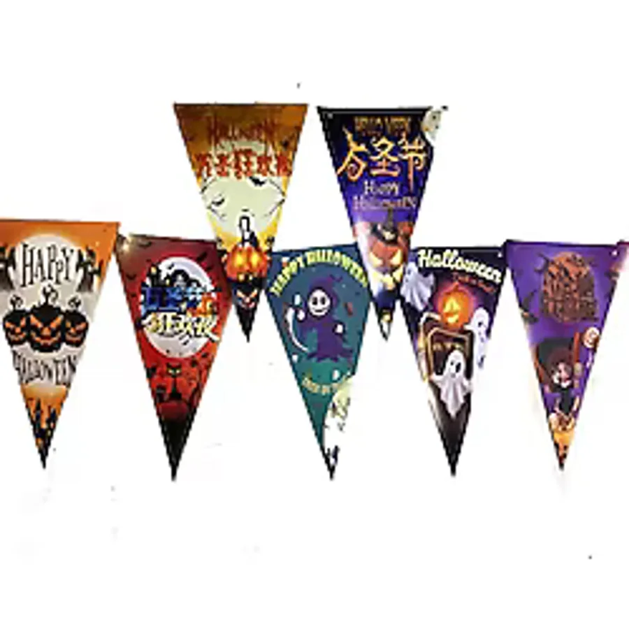 Lüks Baskılı Üçgen Model Halloween Banner Süs Bayrak 8 li