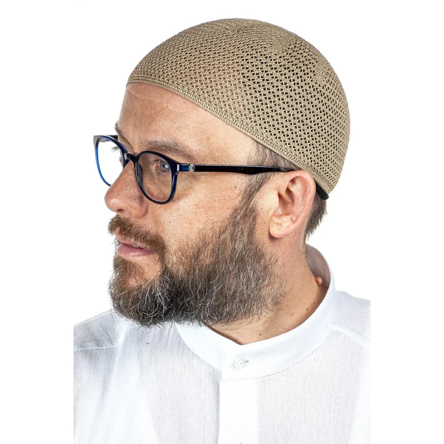 Lüks Çelik Örme Namaz Takkesi Kahverengi 1 Adet