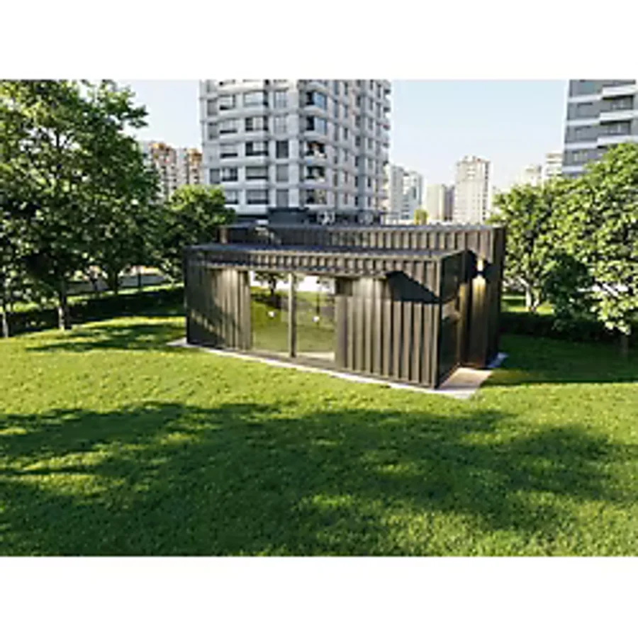 Lüks Hobi Bahçesi Evi - 21 Metrekare (3X7) Dikdörtgen Antrasit/Beyaz 1+0 Mutfak ve WC Bölmeli Bungalov