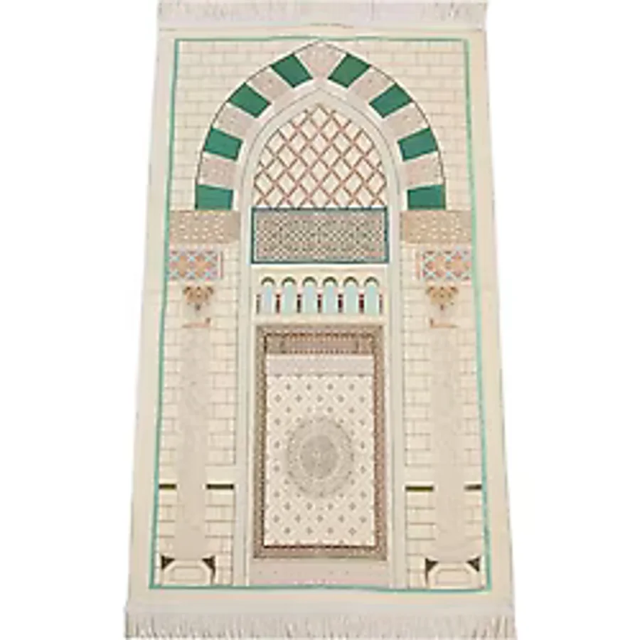 Lüks Mihrap Desenli Şönil Dokuma Seccade Krem