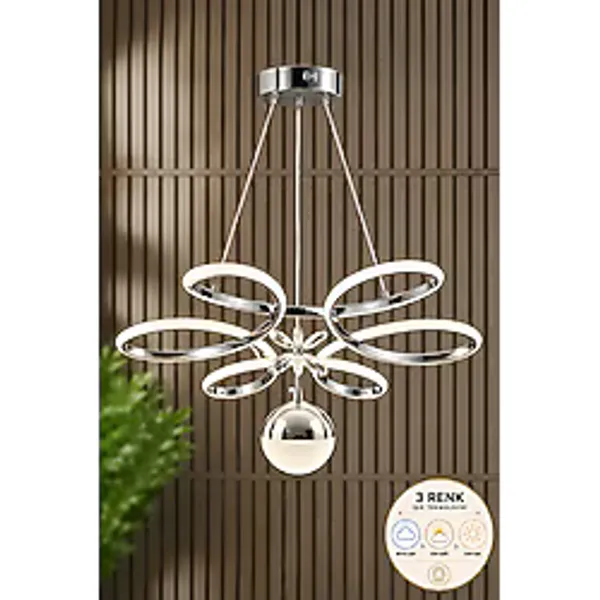 Luna Lighting Papatya Model Krom Kaplama 3 Renk Metal Salon Mutfak Oturma Yatak Odası Modern Led Sarkıt Avize