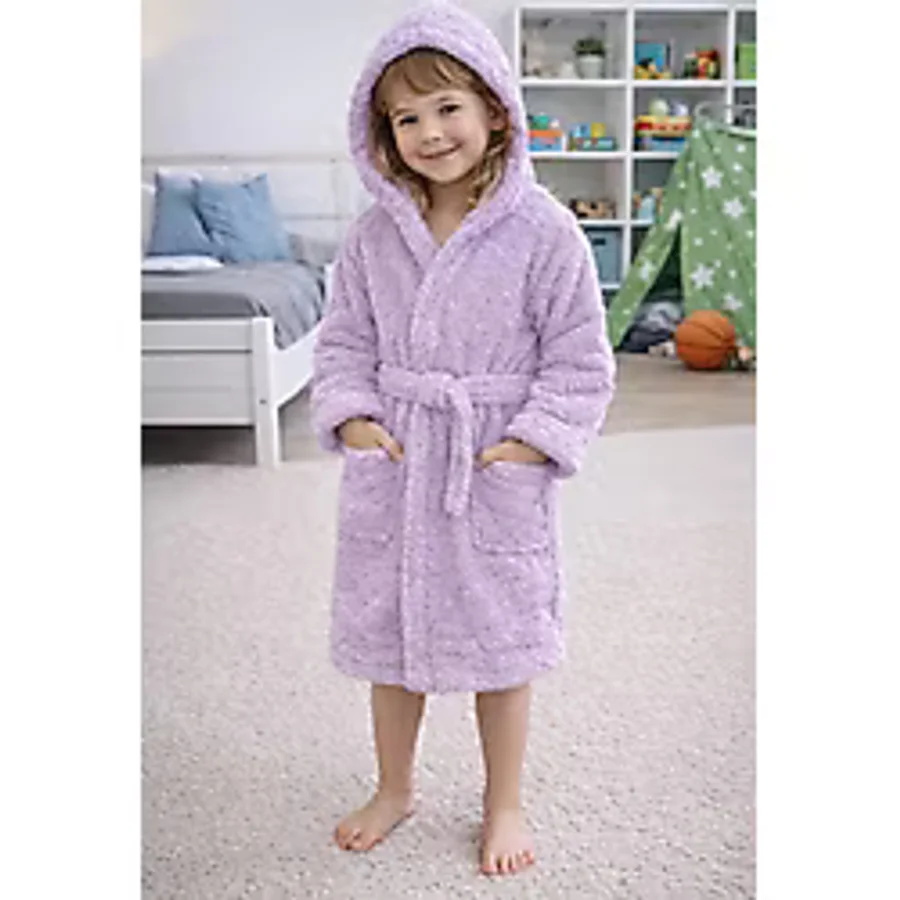 Luna Soft Kız / Erkek Çocuk Kapşonlu Wellsoft Bornoz Peluş Sabahlık Lila