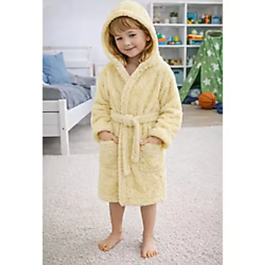 Luna Soft Kız / Erkek Çocuk Kapşonlu Wellsoft Bornoz Peluş Sabahlık Sarı