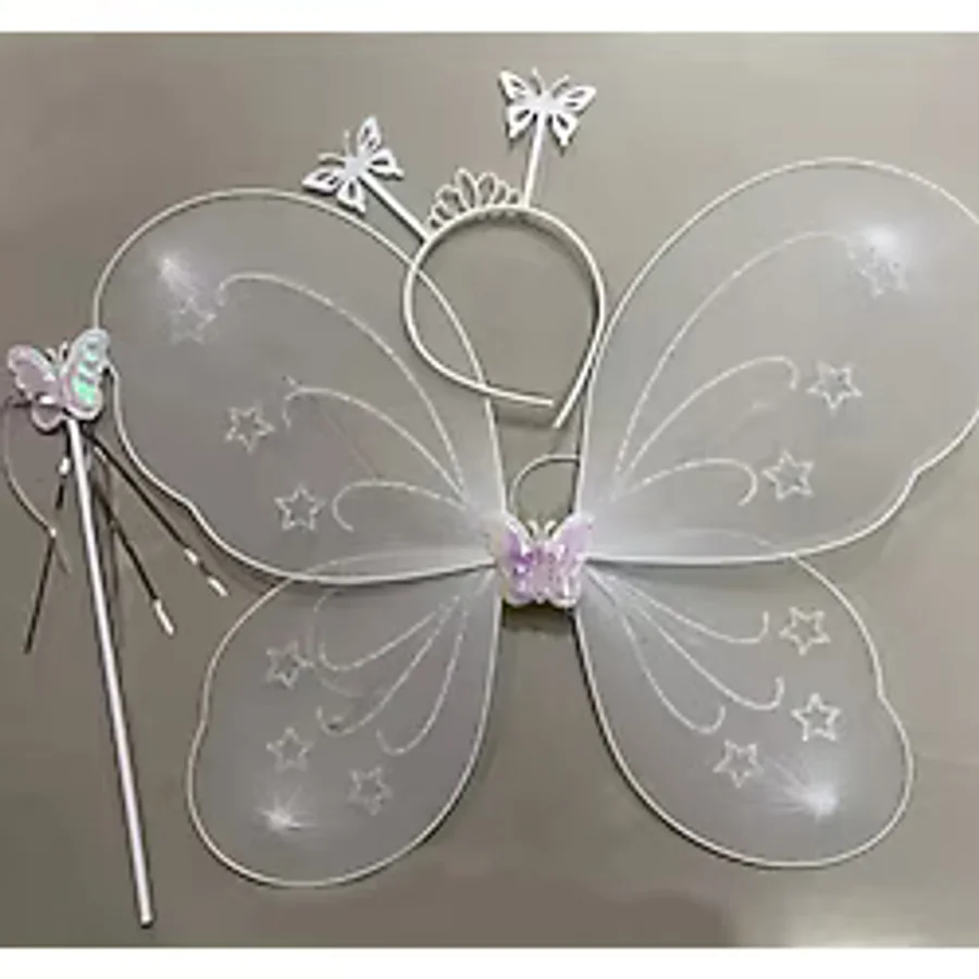 Lunaev Beyaz Renk Kelebek Kanadı Tacı ve Sopası 50x37 cm Parti Kostümü